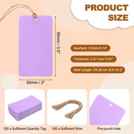 uxcell 100Pcs Purple Plastic Shipping Tags, 3.5" x 2" Waterproof Labeling Tags Writable Blank Hang Tags Perforated with Thread & Wire for Valve Marking, Luggage, Garage, Inventory Tag