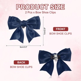 PATIKIL Women Bow Shoe Clips, 2 Pcs Satin Elegant Detachable Bowknot Shoe Clips, Cute Embellishment Shoe Buckle for Decoration Wedding Party, Navy Blue