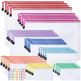 32Pcs Mesh Zipper Pouch,Waterproof Zipper Bags,8 Sizes 8 Colors Plastic Zipper Pouches,Multipurpose Zipper File Bags Document Pouch for Office School Supplies Home Organizing and Travel Storage