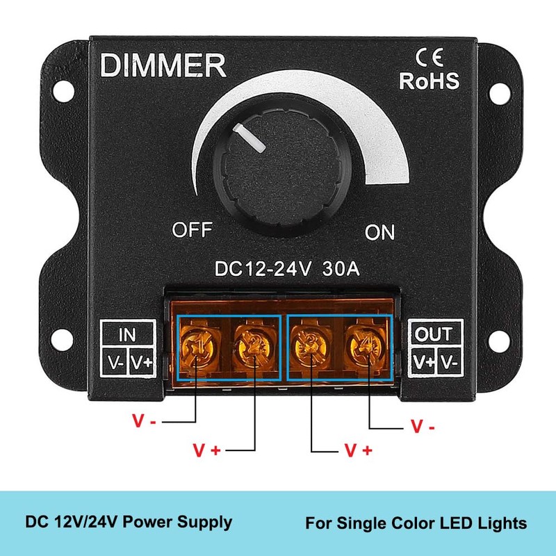 KEYGMA LED Strip Light Dimmer, DC 12-24V 30A PWM Knob