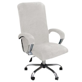 AIMENJOY Office Chair Cover Velvet Computer Chair Cover Stretch Rotating Chair Cover Removable Swivel Slipcover Boss Chair Cover High Back Chair Cover with Arm Covers (White,Large)