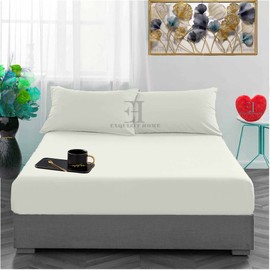 Fitted Bed Sheet Flannelette 100% Brushed Cotton Plain Dyed Fitted Bed Sheet Cream 4FT (Small Double) 122cm x 190cm Approx.