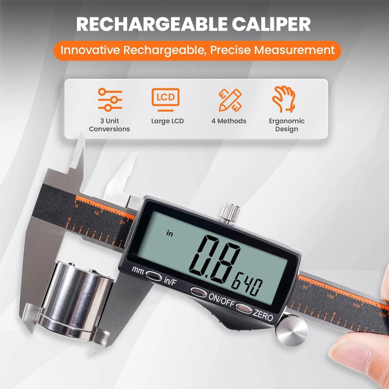 HARDELL Digital Caliper, Rechargeable 0-8 Inch Calipers Measuring Tool with