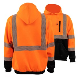 FONIRRA Hi Vis Hoodie for Men Reflective ANSI Class 3 Safety Sweatshirts High Visibility Construction Work Winter Pullover Orange