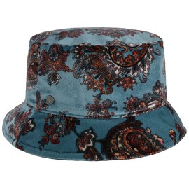 LIERYS Paisley Velvet Bucket Hat - All-Round Brim Design - Bordeaux Red Hat - Fishing Hat (55-56 cm) - Women - Autumn/Winter - Floral - Crushable, lightblue