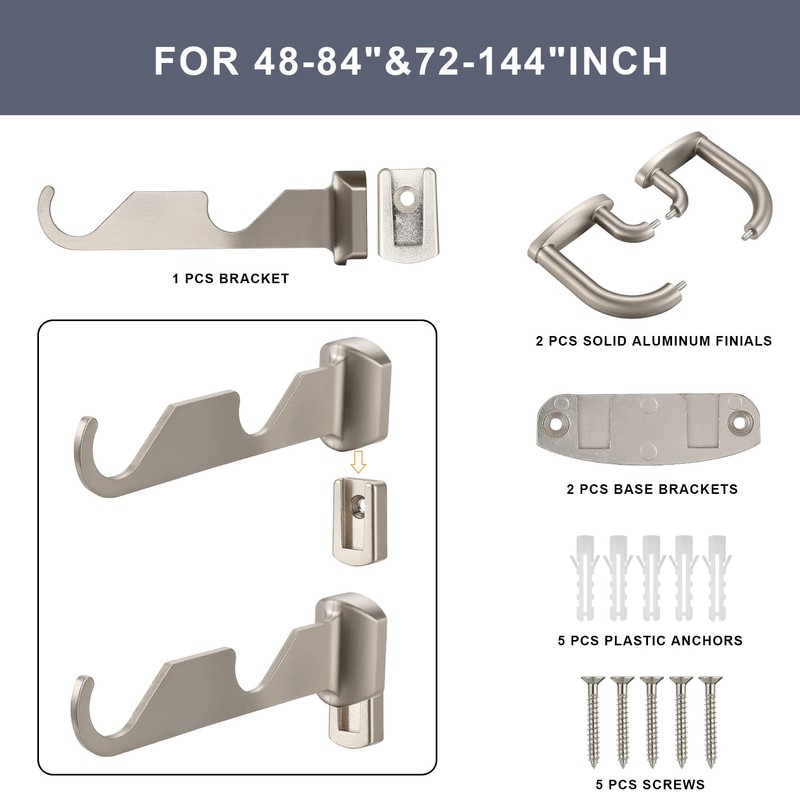 Double Curtain Rods Brushed Nickel,Room Darkening Drapery Rod 48-84 Inches,Adjustable