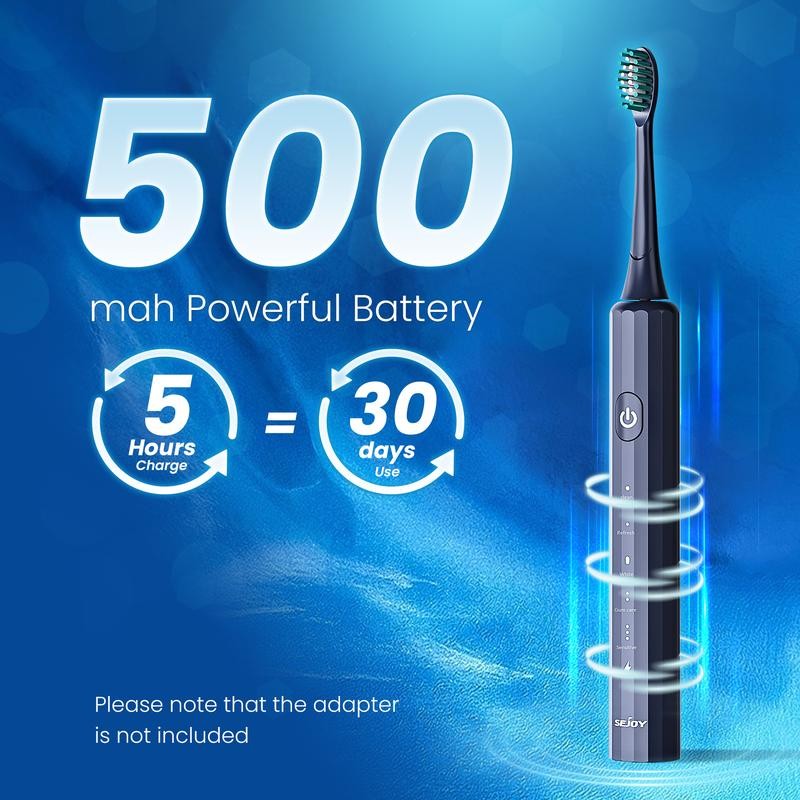 SEJOY Sonic Electric Toothbrush Rechargeable Power 5 Modes Timer, With