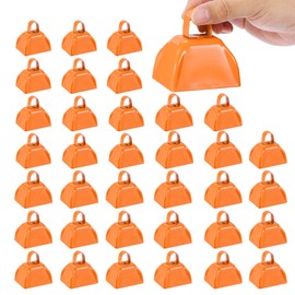 PATIKIL 36pcs Cow Bells for Football Games, 3inch Cowbells for Sporting Events Bulk Loud Noise Makers Metal Cow Bell with Handle for Cheering Wedding,Orange