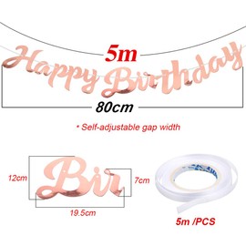 VINFUTUR Happy Birthday Garland Rose Gold, Happy Birthday Banner for Hanging, Birthday Banner Bunting, Birthday Party, Birthday Party Decoration for Adults, Children, Girls and Boys, 5 Metres