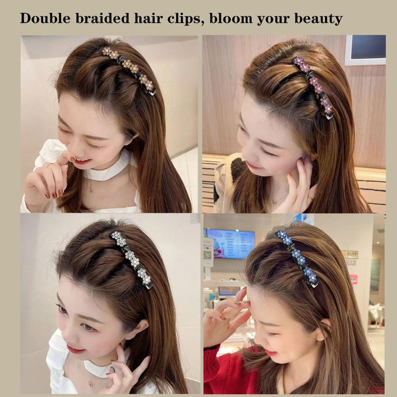 Sparkling Crystal Stone Braided Hair Clips,Double Braided Bangs Hairpins,Rhinestone Hair