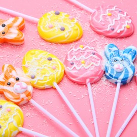 32 Pack Happy Easter Candy Suckers Lollipops, Cute Bunny & Egg Hard Lollipops Candy, Assorted Fruit Flavored Lollipop Suckers, Individually Wrapped Bulk for Easter Hunting and Party Favors