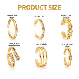 Mikovivi 6stk Gold Zehenringe, 6 Stile Offenes Verstellbares Zehenring-Set Blume Schlicht Gedreht Dreilagig Elegante Fußschmuck-Accessoires für Damen Strandparty im Sommer