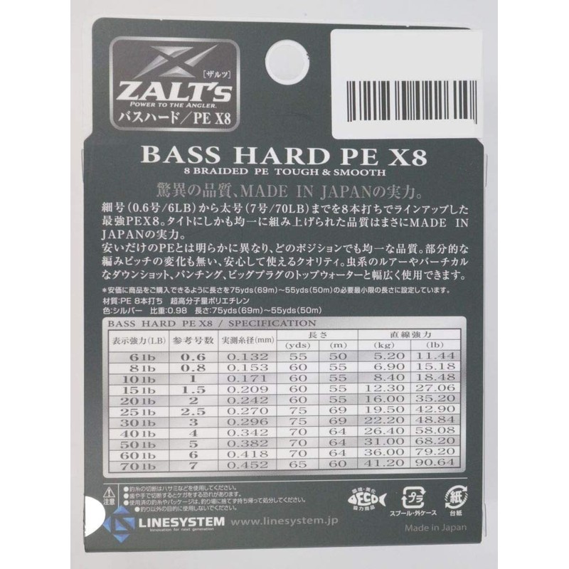 Zalt's Z3215F BASS HARD PE X8 Line, 15 lb