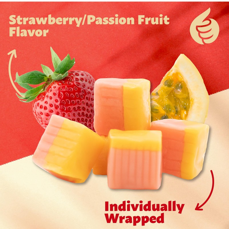 Fruit Caramel Cubes Candy, Strawberry - Passion Fruit Flavor, Individually