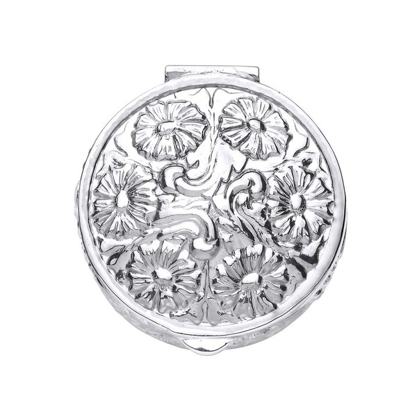 Embossed Round Pill Box Sterling Silver