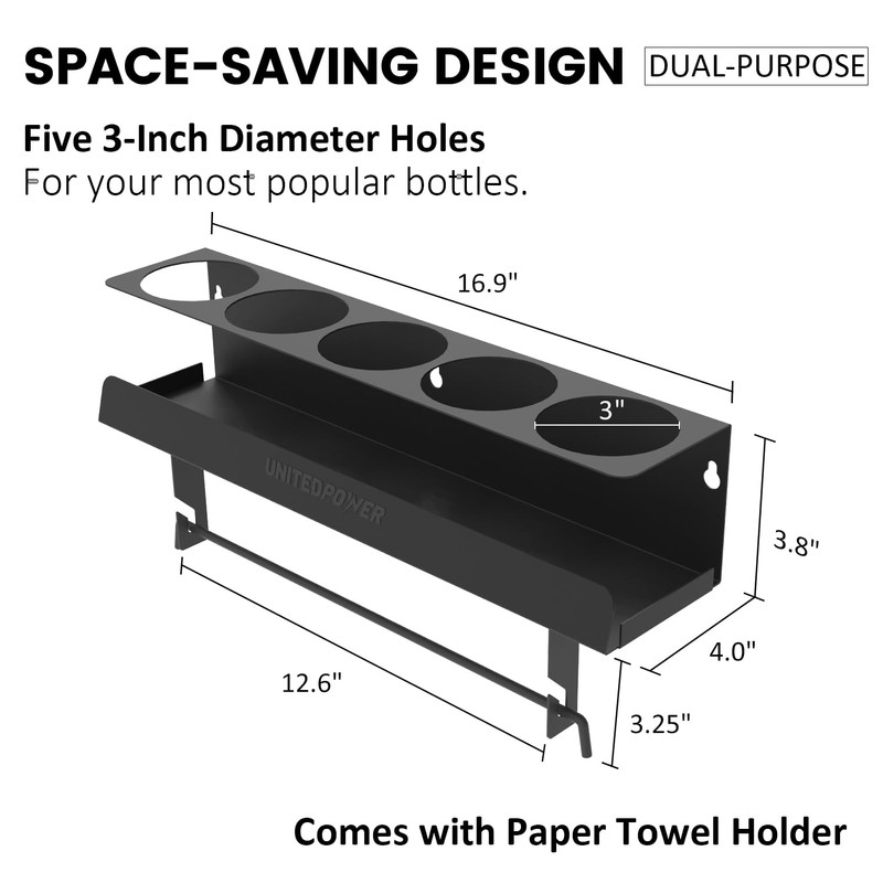 UNITEDPOWER 5 Aerosol Spray Can/Paper Towel Holder, Paint Bottle Storage