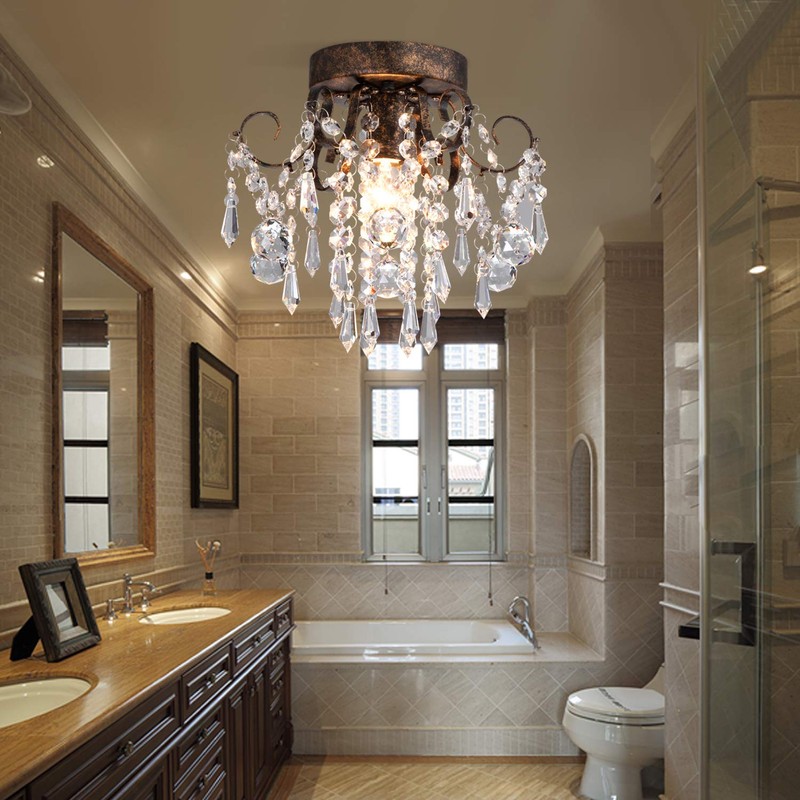 Q&S Small Crystal Ceiling Light Fixture Flush Mount,Black Ceiling Lights