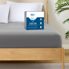 Degrees of Comfort Coolmax Cooling Fitted Sheet Only, California King Size Bed Soft Sheets for Hot Sleepers, up to 15" Deep Pocket, All Around Elastic, Wrinkle Free, Fade Stain Resistant, Grey 1PC