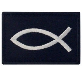 Jesus Fish Ichthys Embroidered Velcro Patch, Black and White