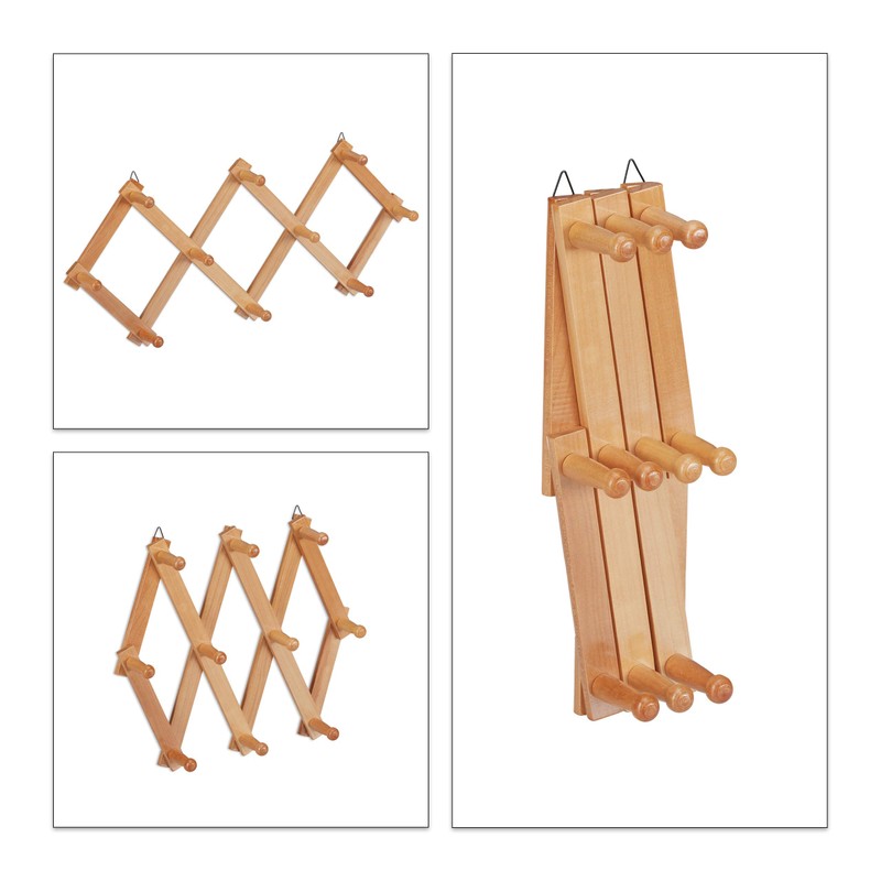 Relaxdays Wooden Wall Coat Rack, Extendable Coat Rack, 10 Coat