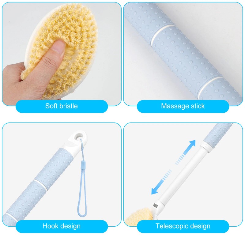 TheSiliconValley 2-in-1 Telescopic Long Handle Shower Brush Back Exfoliating Scrubber