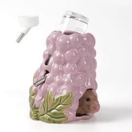 Deapeey Hamster Water Bottle, Grape Ceramic Hamster Water Dispenser for Glass Tank,125ML Water Bottle Holder with 2 No Drip Caps for Syrian Mice,Gerbil