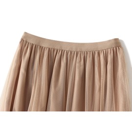 Women Layered Tulle Long Skirt UK Ladies Fashion High Waist Solid Color Frill Trim Ruffle Midi Skirt (Khaki D, One Size)