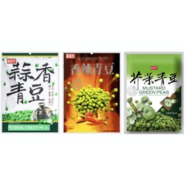 [Pack of 3] Shengxiangzhen Green Peas Variety Pack, Party Essentials (Garlic, Spicy, Wasabi) 台湾盛香珍 派对必备芥末青豆, 香辣青豆 蒜香青豆 - 240 Gram