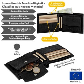 Simaru Vegan Cork Wallet with RFID Protection, High-Quality Cork Leather, Vegan Purse, black, Casual