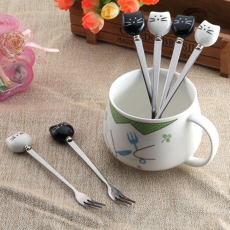 4 Pack Cute Stainless Steel Cat Head Forks for Cat