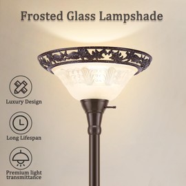Luvkczc Torchiere Floor Lamp for Living Room - 70" Victorian Floor Lamp with with Etched Glass Shade, Vintage Standing Corner Tall Reading Light for Bedroom Office