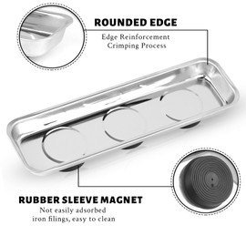 QGGTQG Magnetic Bowl 3 Pieces Stainless Steel Magnetic Bowl 226 x 65 mm Magnetic Tool Tray Rectangle Magnetic Bowl Thickened Magnetic Bowl Holds Small Parts, Tools, Screws