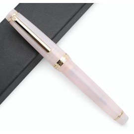 JINHAO 82 Celluloid Fountain Pen Acrylic Ink Pen with Ink Converter (Fine Nib, Gold Clip-Transparent Light Pink)