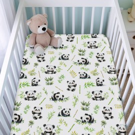 Watercolor Panda Green Leaves Fitted Baby Crib Sheet for Baby Boy Girl 52"x28" Cute Bear Animal Soft Breathable Unisex Fitted Baby Bed Sheets Fits All Standard Crib and Toddler Mattress Pads