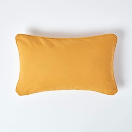 HOMESCAPES - 100% Cotton Plain Mustard Yellow Cushion Cover - 30 x 50 cm Rectangular - 12 x 20 Inches - Sofa Cushion Pillow Cover - Washable