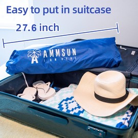 AMMSUN 6.5ft twice folded Portable beach umbrella with sand anchor windproof, Push Button Tilt and Air vent UPF 50+ Protection Fits in a large Suitcase for Patio Garden Beach Pool Backyard Blue