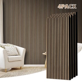 4 Pack Acoustic Wood Panels for Wall,Soundproof Wall Panels, Wood Slat Wall Panels for Interior Decoration and Noise Reduction 3D Textured Panel for Wall (Walnut, 47.3 x 23.6x 0.62 inch)