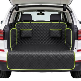 SUV Cargo Liner for Dogs, Upgraded Scratch-proof Leather 15.79" Heightened Side Flaps, 53.94" x52.36" Waterproof Non-Slip Trunk Liner with Bumper Flap, Universal Fit for SUVs Sedans Vans 3-Row SUV