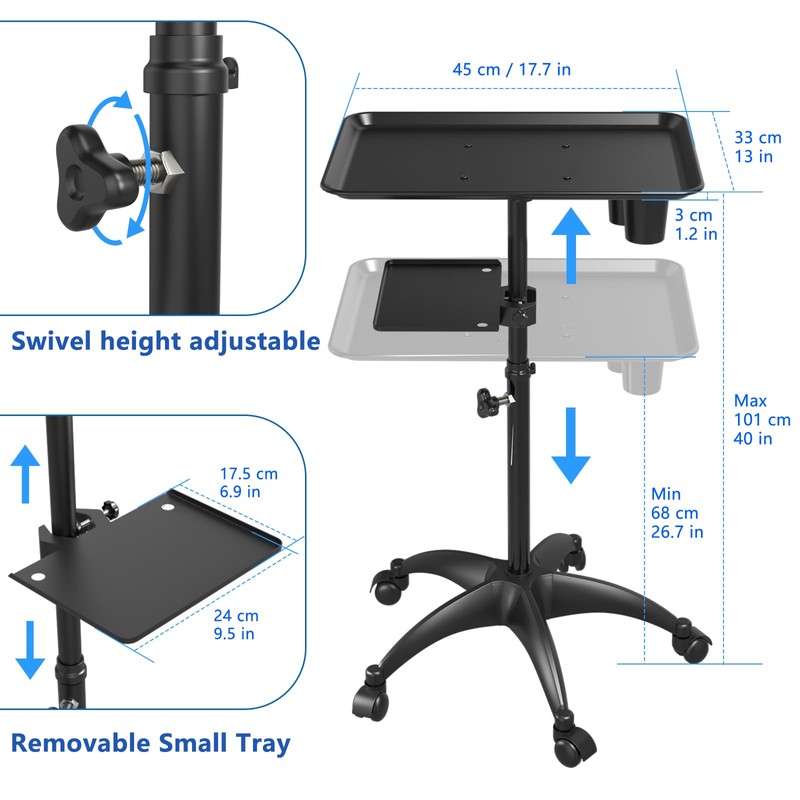 Salon Tray Cart with Storage Platform, Aluminum Tattoo Tray with