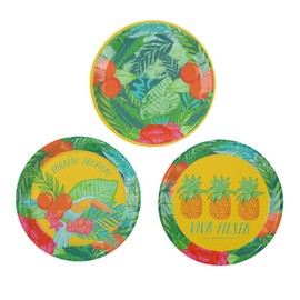 Talking Tables Tropical Fiesta Round Canape Plates for Birthday, BBQ and Summer Party, Multicolour, 13cm (12 Pack in 3 designs)