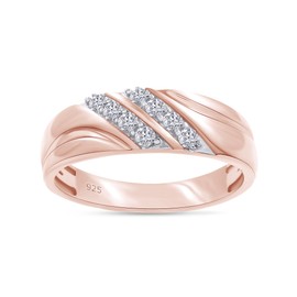 SAVEARTH DIAMONDS 1/4 cttw Round Cut Lab Created Moissanite Double Row Men's Wedding Band Ring In 14k Rose Gold Plated Sterling Silver(VVS1 Clarity, 0.25 Cttw)-10.5