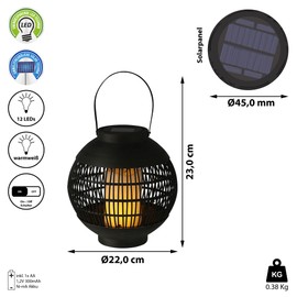 Solar Lantern Handle 15 x 33 cm Plastic Black 12 LEDs Warm White Grid Design Table Lamp Garden Light Path Lamp (1 x Solar Lantern Height 23 cm)