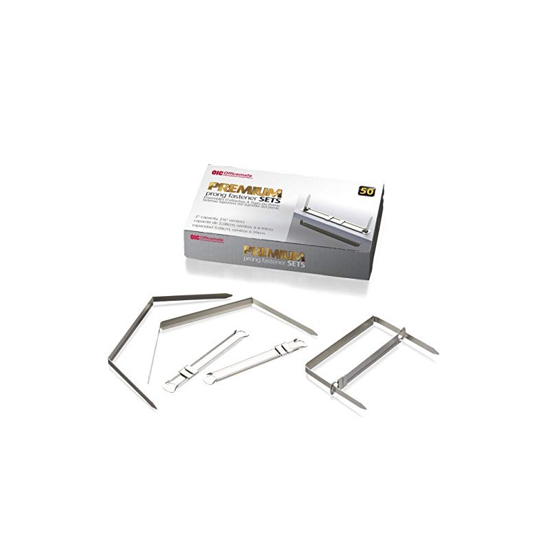 Officemate Premium Prong Fasteners, Complete Set, 2-Inch Capacity, 2.75-Inch Base,