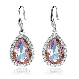 Austrian Crystal Teardrop Dangle Drop Earrings for Women Dangling 14K Gold Plated Hypoallergenic Jewelry (Vitrail Light)