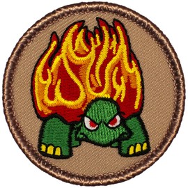 Flaming Turtle Patrol Patch - 2" Diameter Round Embroidered Patch (Hook Fastener)