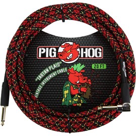 Pig Hog PCH20PLR Right-Angle 1/4" to 1/4" Tartan Plaid Guitar Instrument Cable, 20 Feet