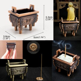 TrendBox Model A - Mini Vintage Design Ding Sheng Bronze Tripod Incense Cone Coil Stick Burner Holder Ash Catcher Chinese Traditional Style Buddhist Washable