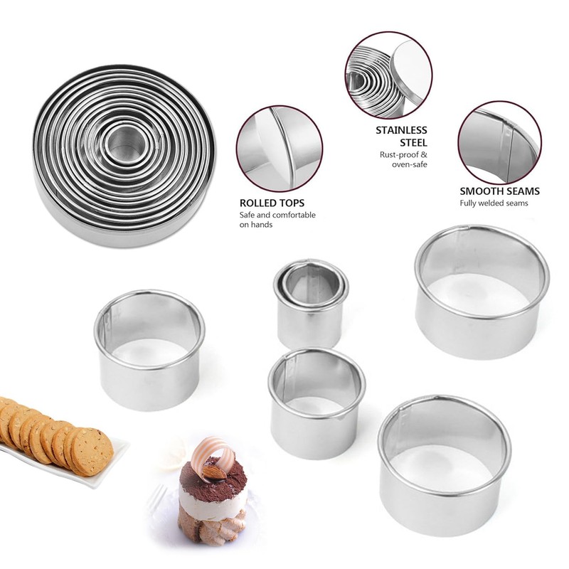 11 Pcs Premium Stainless Steel Round Cookie Cutters Set,Multi-Sized Circle