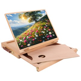 LOPYXBR A4 Table Top Easels for Painting 13x10 Inch Beech Wooden Easel with Storage Portable Easel for Drawing Boards for Artists Desk Easels with Drawer and Palette Watercolor Easels for Art Supply