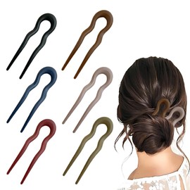 XOXVURI Pack of 6 U-shaped hair pins, French hair pin, six colours, French twist hair pin, fashionable bun pin, updo hairpins, fork updo hair pins for girls and women